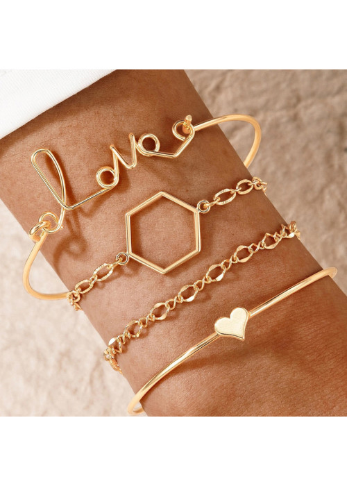 Jewels Galaxy Gold-Toned & Gold-Plated Set of 4 Contemporary Stackable Bracelet Set For Women and Girls