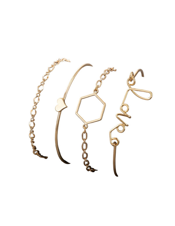 Jewels Galaxy Gold-Toned & Gold-Plated Set of 4 Contemporary Stackable Bracelet Set For Women and Girls