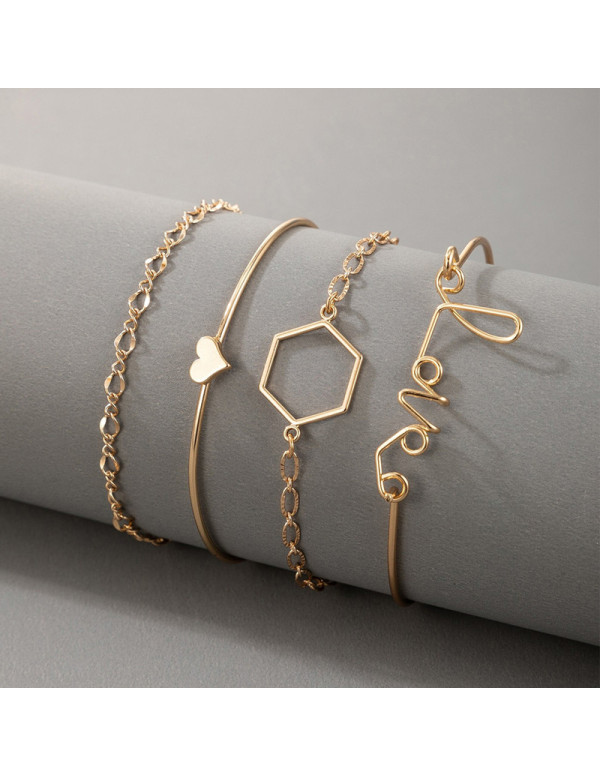 Jewels Galaxy Gold-Toned & Gold-Plated Set of 4 Contemporary Stackable Bracelet Set For Women and Girls