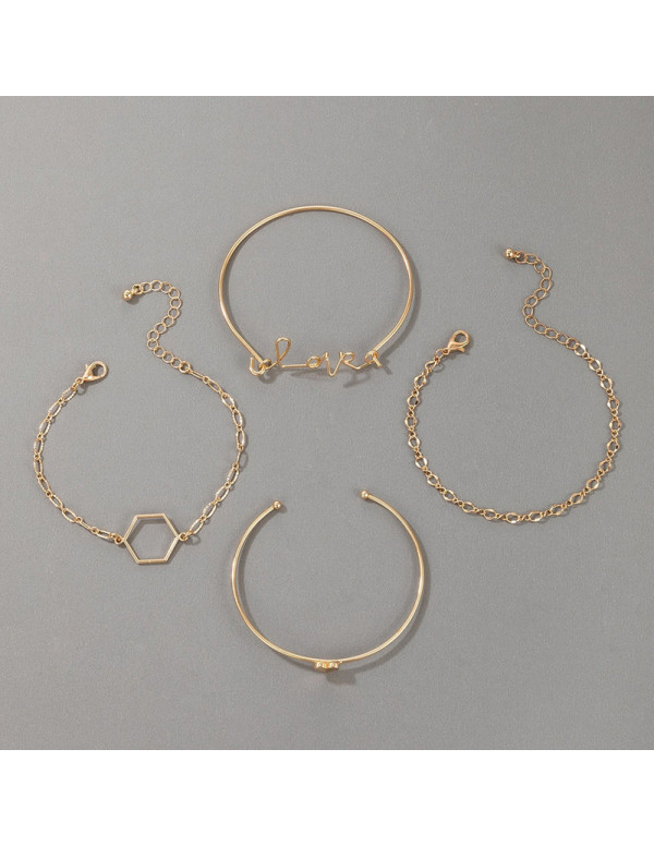 Jewels Galaxy Gold-Toned & Gold-Plated Set of 4 Contemporary Stackable Bracelet Set For Women and Girls