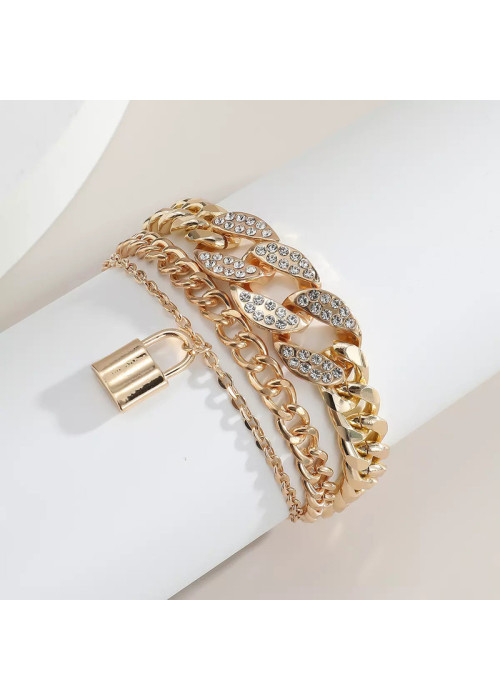 Jewels Galaxy Gold Plated Stone Studded Lock inspired Multi-strand Bracelet For Women and Girls