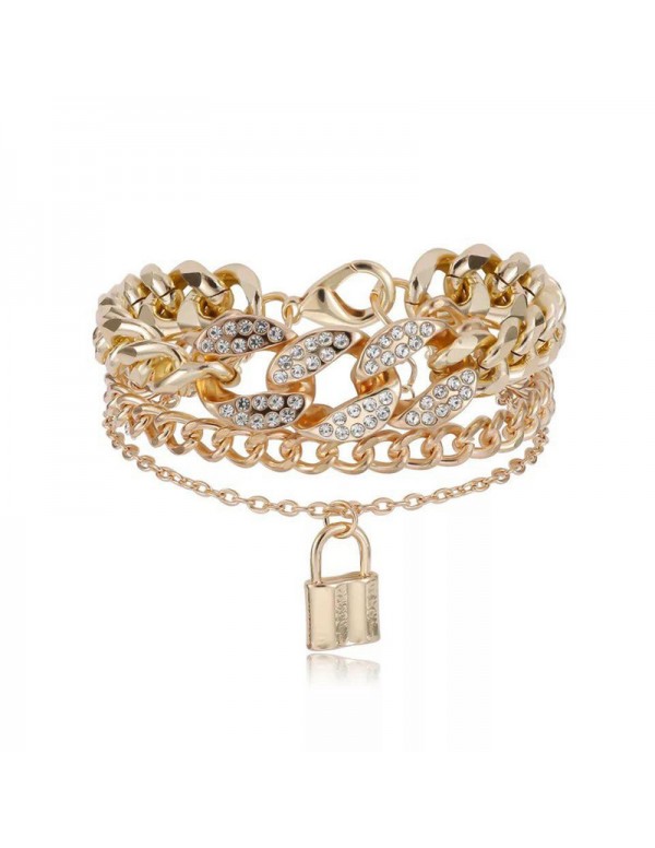 Jewels Galaxy Gold Plated Stone Studded Lock inspired Multi-strand Bracelet For Women and Girls