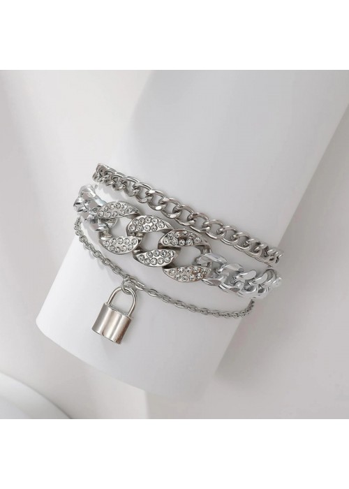 Jewels Galaxy Silver Plated Stone Studded Lock inspired Multi-strand Bracelet For Women and Girls