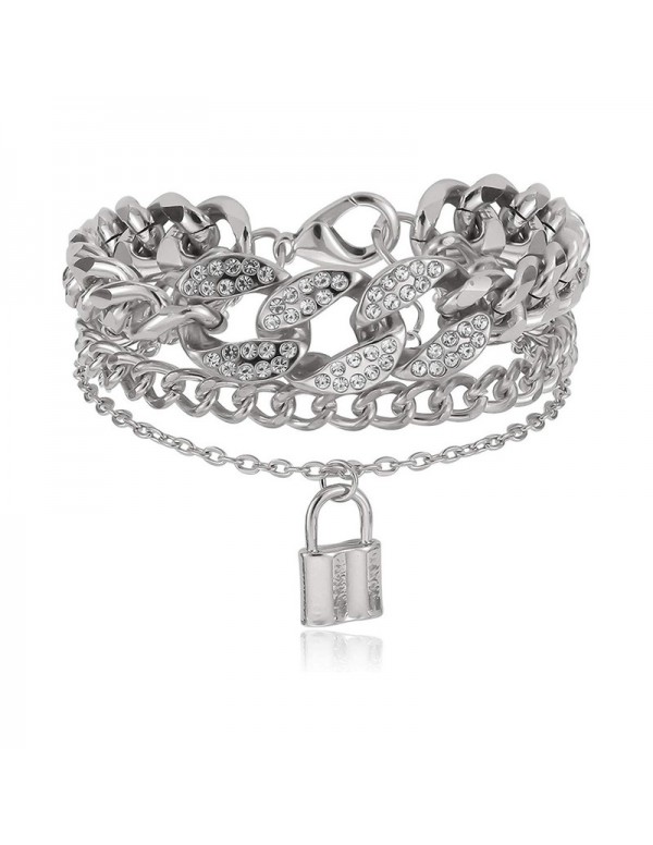 Jewels Galaxy Silver Plated Stone Studded Lock inspired Multi-strand Bracelet For Women and Girls