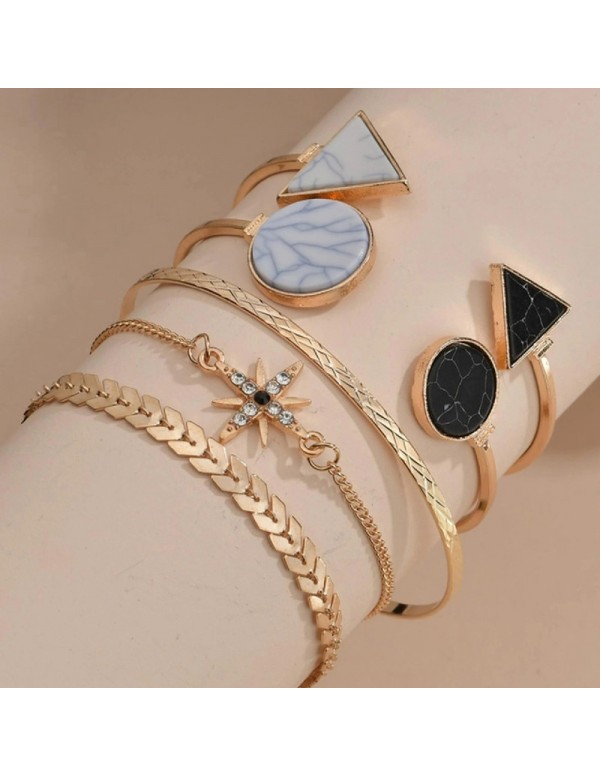 Jewels Galaxy Gold Plated Geometric Set of 5 Stackable Korean Bracelet Set for Women and Girls