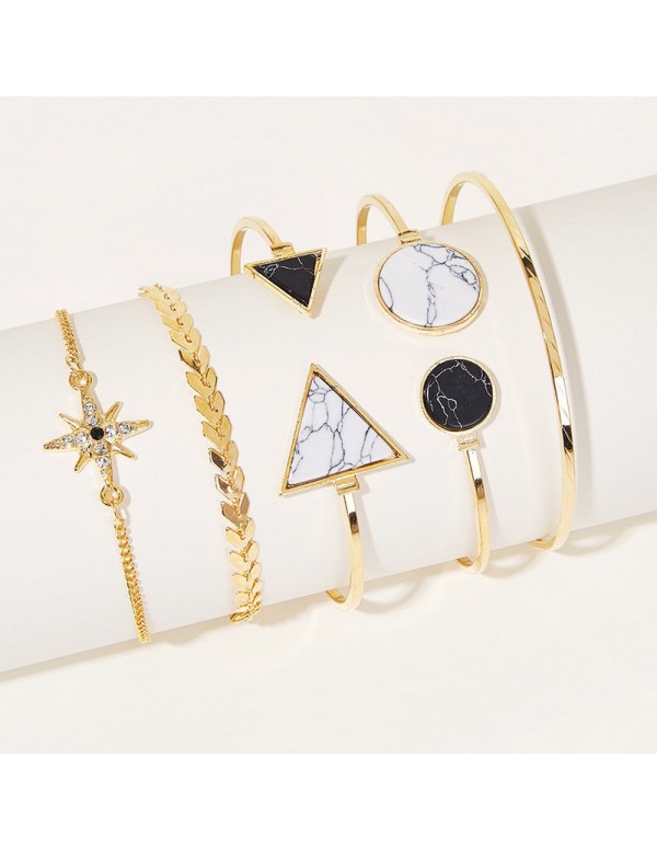 Jewels Galaxy Gold Plated Geometric Set of 5 Stackable Korean Bracelet Set for Women and Girls