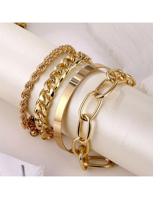 Jewels Galaxy Gold Plated Set of 4 Stackable Bracelet Set for Women and Girls