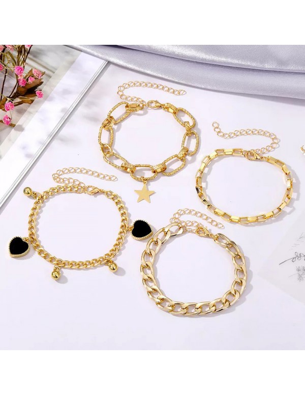 Jewels Galaxy Gold Plated Heart-Star Contemporary Set of 4 Bracelet Set For Women and Girls