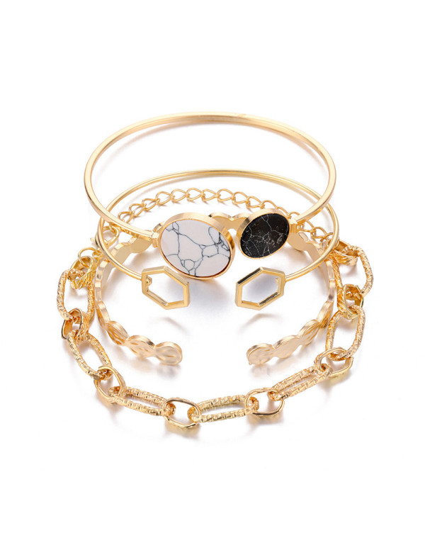 Jewels Galaxy Gold Plated Geometric Set of 4 Stackable Korean Bracelet Set for Women and Girls