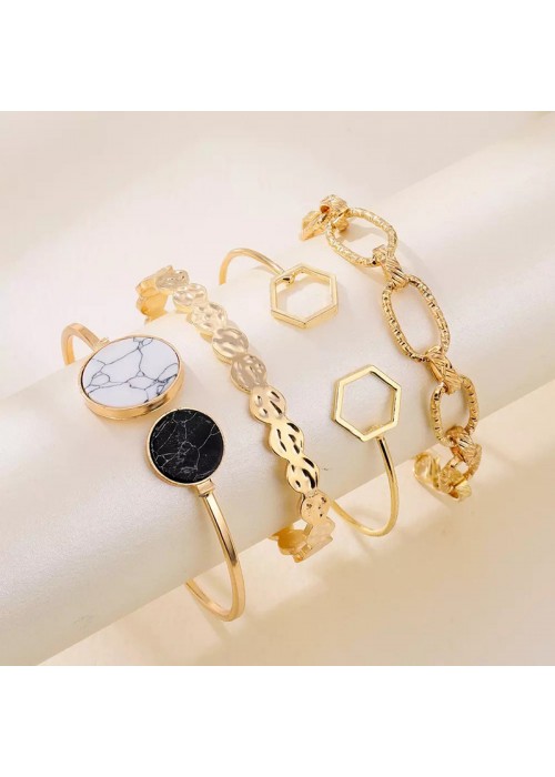 Jewels Galaxy Gold Plated Geometric Set of 4 Stackable Korean Bracelet Set for Women and Girls