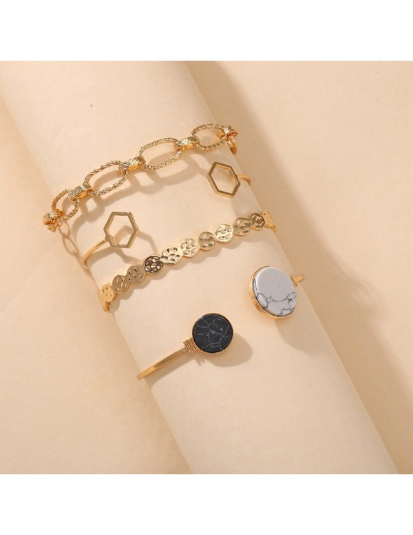 Jewels Galaxy Gold Plated Geometric Set of 4 Stackable Korean Bracelet Set for Women and Girls