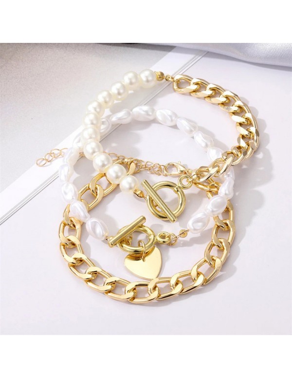 Jewels Galaxy Gold Plated Set of 3 Heart inspired Contemporary Bracelet Set For Women and Girls