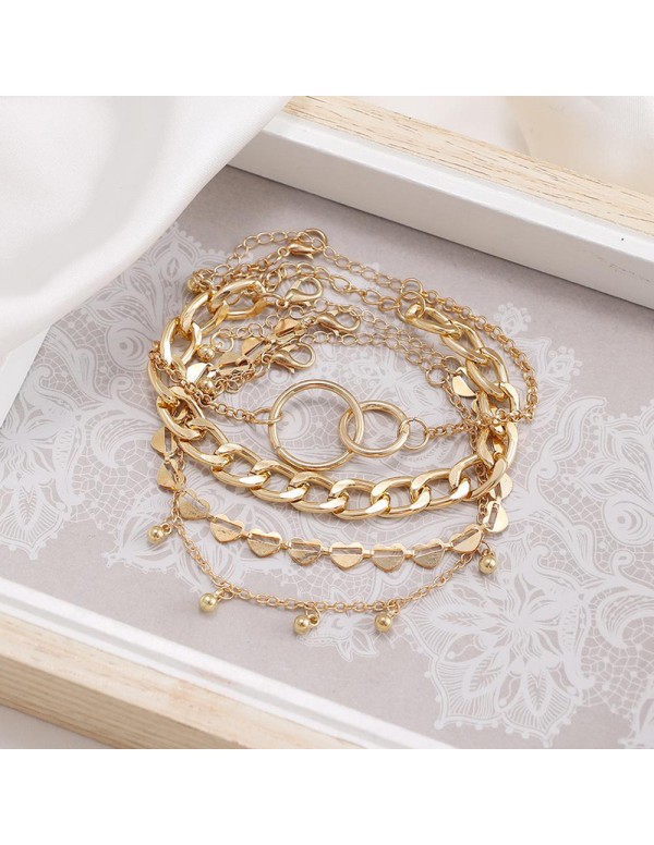 Jewels Galaxy Gold Plated Heart inspired Set of 4 Contemporary Bracelet Set For Women and Girls
