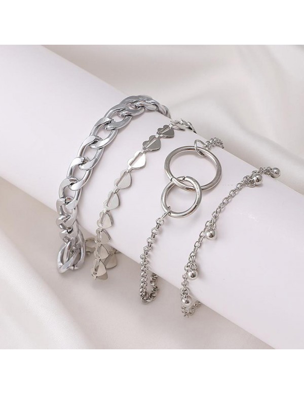 Jewels Galaxy Silver Plated Heart inspired Set of 4 Contemporary Bracelet Set For Women and Girls