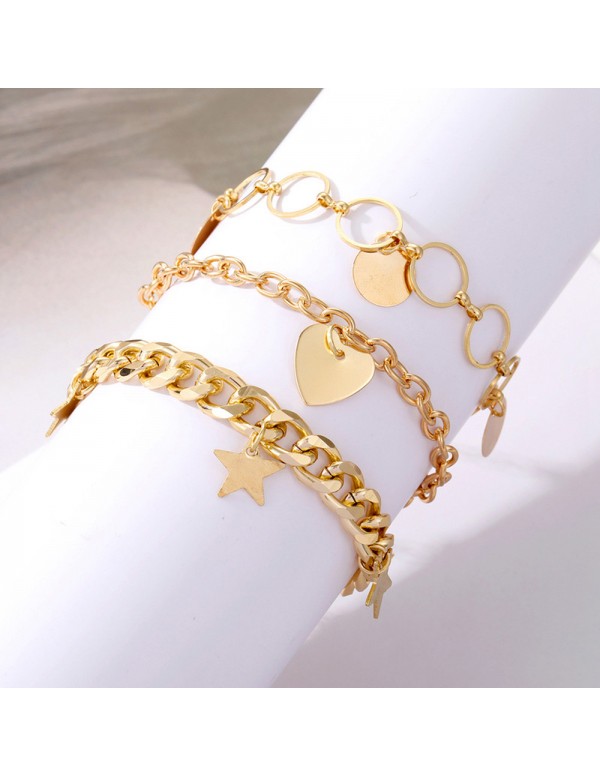 Jewels Galaxy Gold Plated Heart-Star Contemporary Set of 3 Bracelet Set For Women and Girls