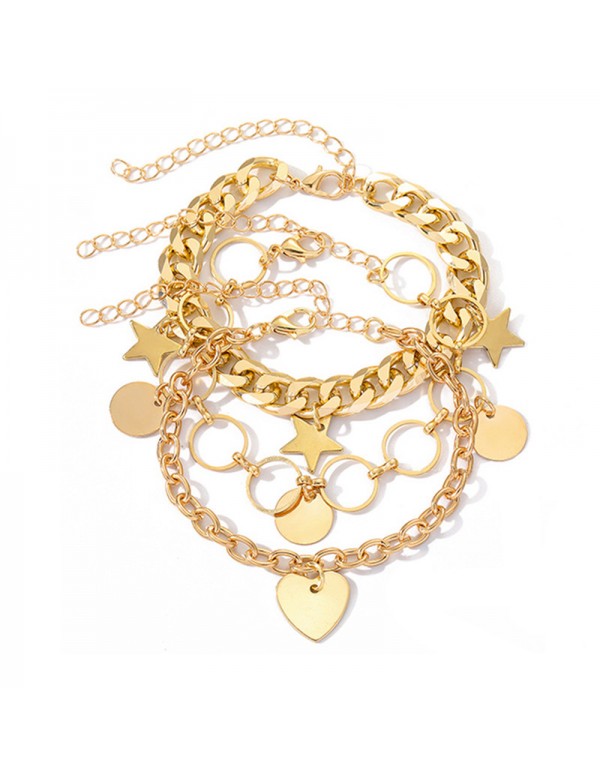 Jewels Galaxy Gold Plated Heart-Star Contemporary Set of 3 Bracelet Set For Women and Girls
