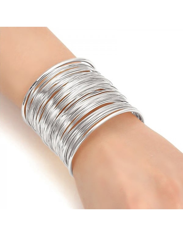 Jewels Galaxy Silver Plated Party Statement Mesh Design Silver Free Size Korean Cuff Bracelet For Women and Girls