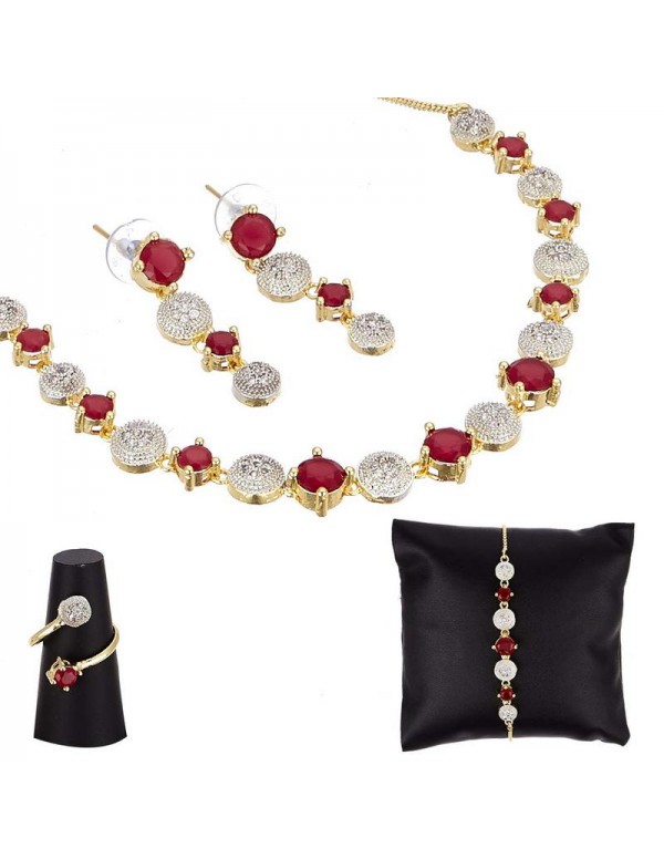 Jewels Galaxy Gold Toned - Gold Plated Red AD Jewe...