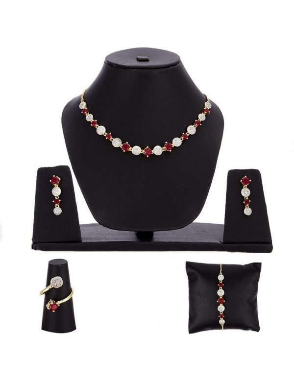 Jewels Galaxy Gold Toned - Gold Plated Red AD Jewellery Set 49500