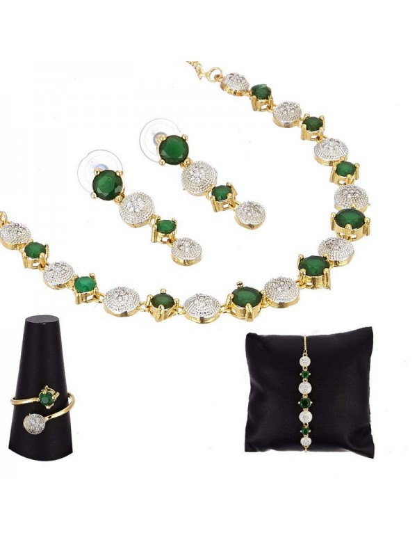 Jewels Galaxy Gold Toned - Gold Plated Green AD Je...