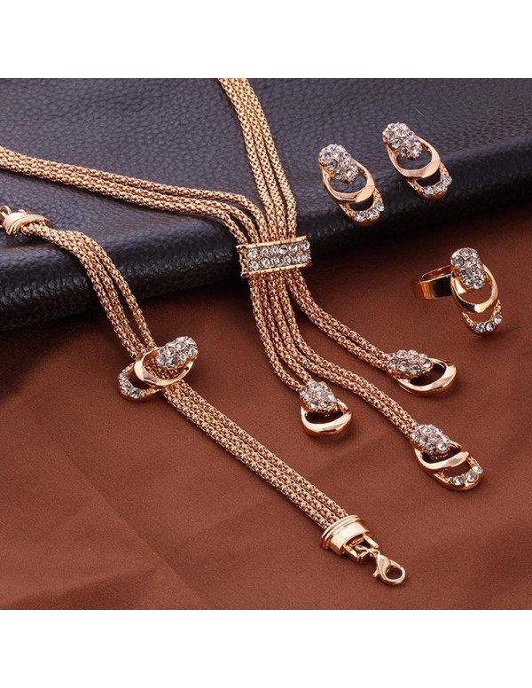 Jewels Galaxy Gold-Toned Gold Plated Contemporary AD Studded Jewellery Set 49513