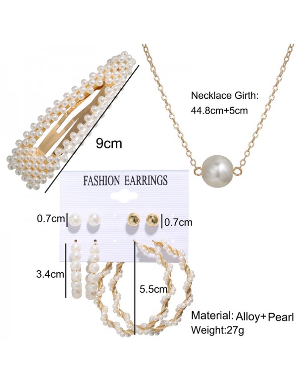 Jewels Galaxy Stunning Pearl Gold Plated Earrings with Hair Clip and Necklace for Women/Girls 49531