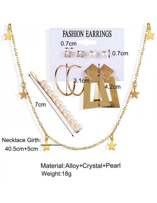Jewels Galaxy Marvelous Pearl Gold Plated Geometric Earrings with Hair Clip and Necklace for Women/Girls 49533