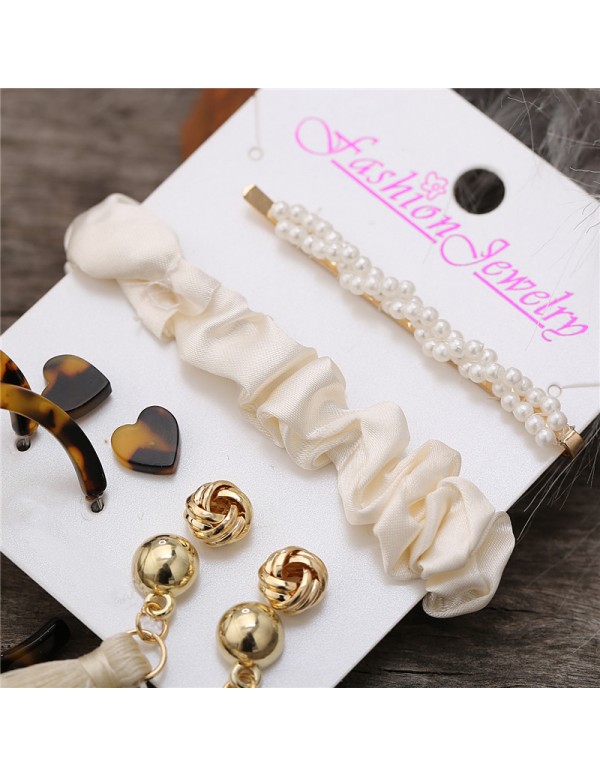 Jewels Galaxy Gracious Pearl Gold Plated 4 Pair of Earrings with Hairband and Hair Clip for Women/Girls 49535