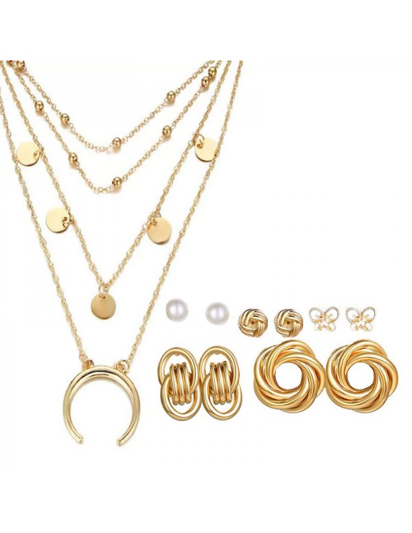 Jewels Galaxy Gold Plated Layered Necklace and Gol...