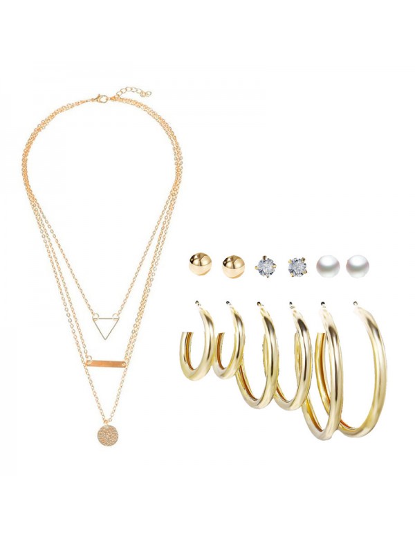 Jewels Galaxy Gold Plated Layered Necklace and Gold Plated Set of 6 Contemporary Studs and Hoop Earrings Combo For Women and Girls