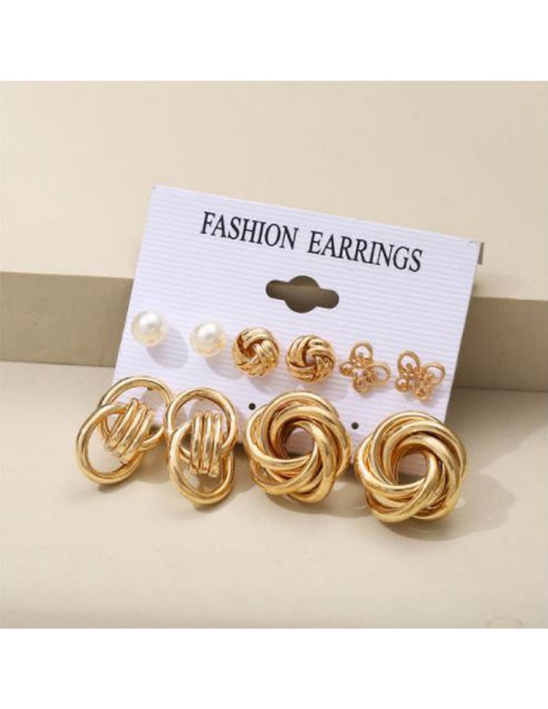 Jewels Galaxy Gold Plated Layered Necklace and Gold Plated Set of 5 Contemporary Stud Earrings Combo For Women and Girls
