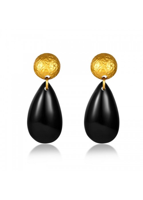 Jewels Galaxy Gold Plated Black Drop Earrings 45006