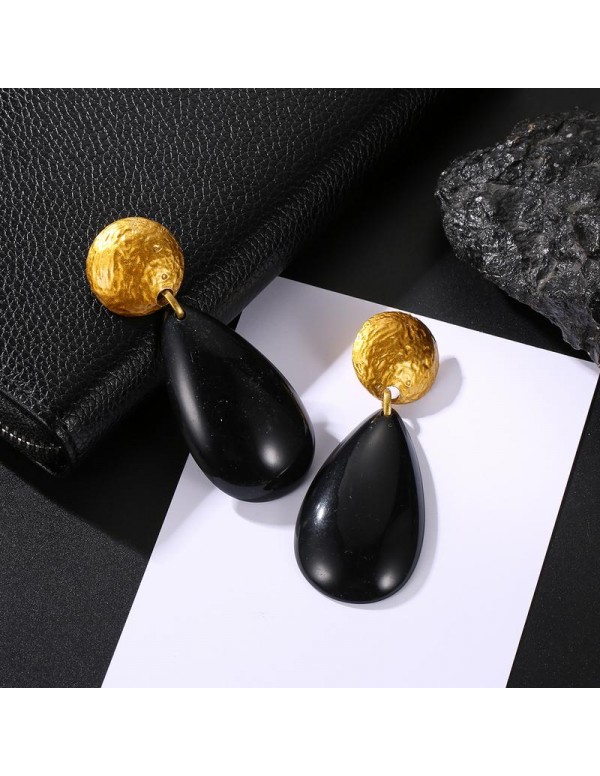 Jewels Galaxy Gold Plated Black Drop Earrings 45006