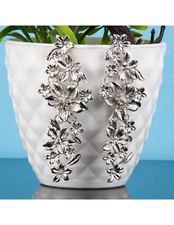 Jewels Galaxy Silver Plated Floral Drop Earrings 45038