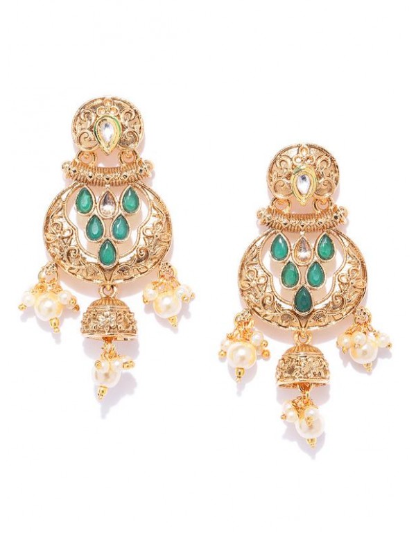 Jewels Galaxy Green Antique Gold-Plated Stone-Stud...