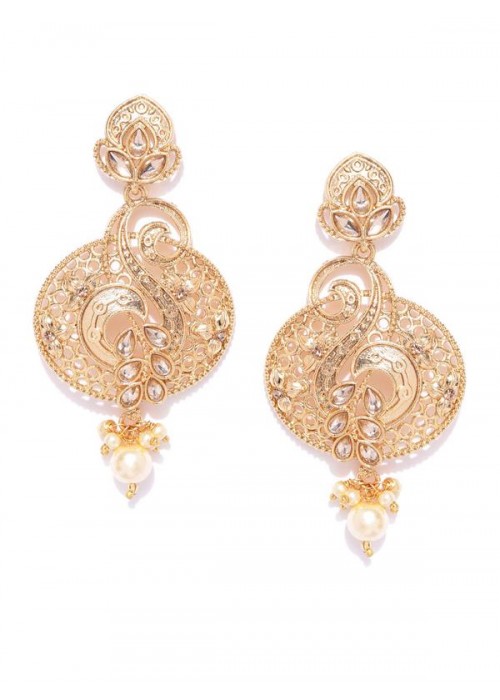 Jewels Galaxy Gold-Plated Stone-Studded & Beaded Classic Drop Earrings 45042