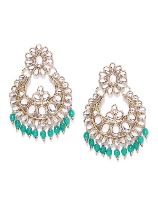Jewels Galaxy Green Gold-Plated Stone-Studded Cres...