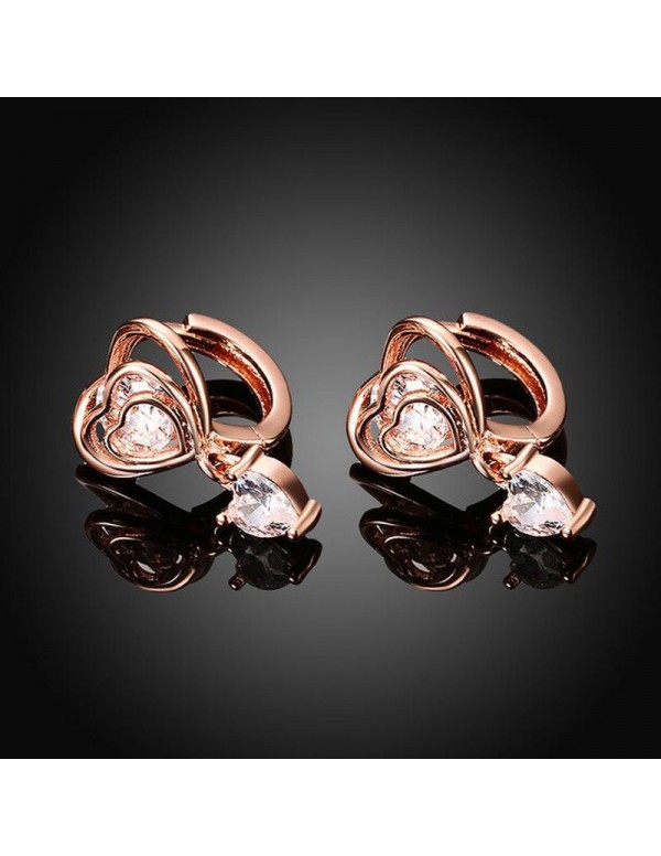Jewels Galaxy Scintillating Crystal Heart Rose Gold Elegant Drop Earrings For Women/Girls 45114