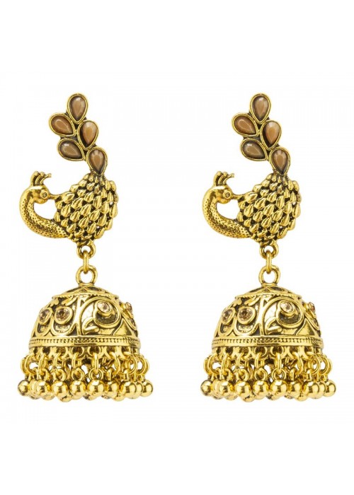 Jewels Galaxy Custom Mayur Design Gold Plated Elegant Jhumkis For Women/Girls 45119