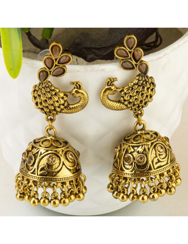 Jewels Galaxy Custom Mayur Design Gold Plated Elegant Jhumkis For Women/Girls 45119