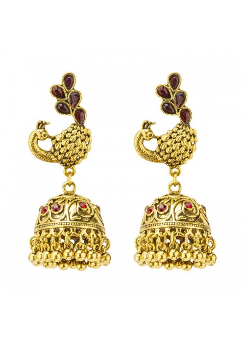 Jewels Galaxy Exquisite Mayur Inspired Gold Plated Jhumkis For Women/Girls 45122