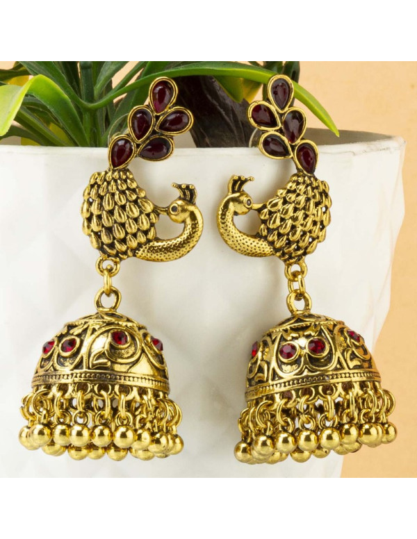 Jewels Galaxy Exquisite Mayur Inspired Gold Plated Jhumkis For Women/Girls 45122