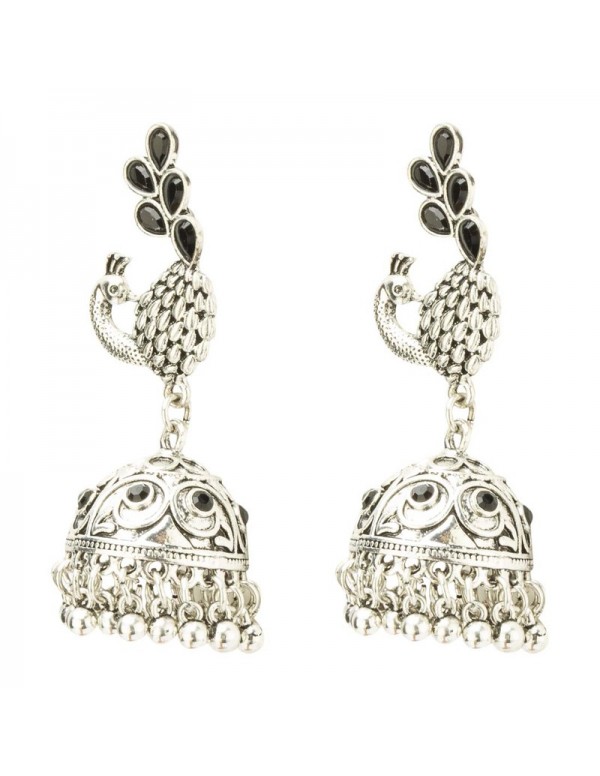 Jewels Galaxy Glitzy Mayur Design Silver Plated Jhumkis For Women/Girls 45123
