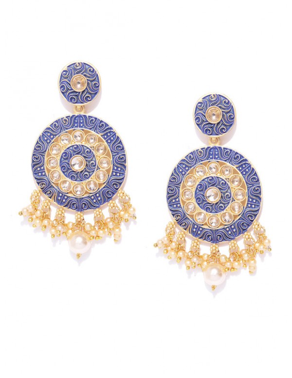 Jewels Galaxy Blue Gold Plated Pearl Studded Drop Earrings 45134