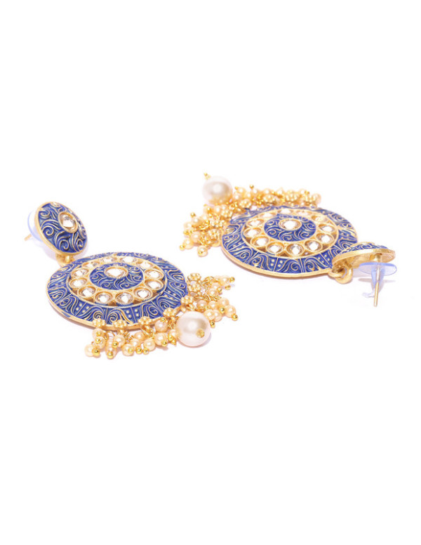 Jewels Galaxy Blue Gold Plated Pearl Studded Drop Earrings 45134