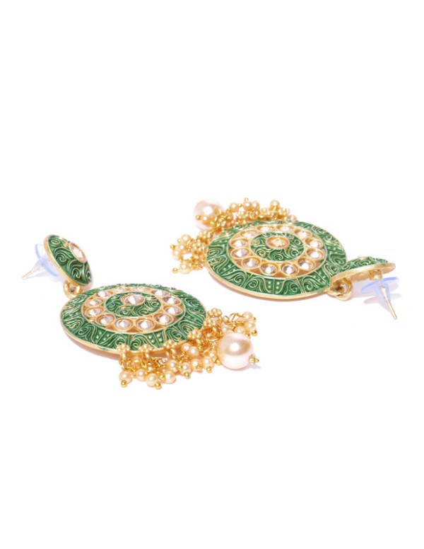 Jewels Galaxy Green Gold Plated Pearl Studded Drop Earrings 45136