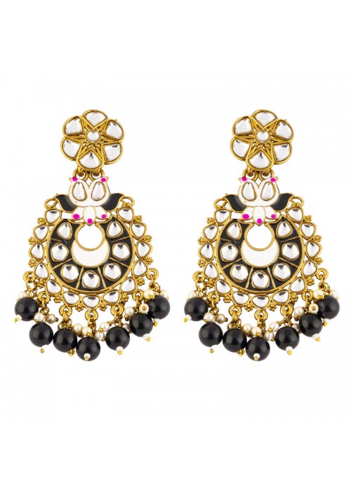 Jewels Galaxy Tantalizing Kundan & Beads Gold Plated Chandbali Earrings For Women/Girls 45153