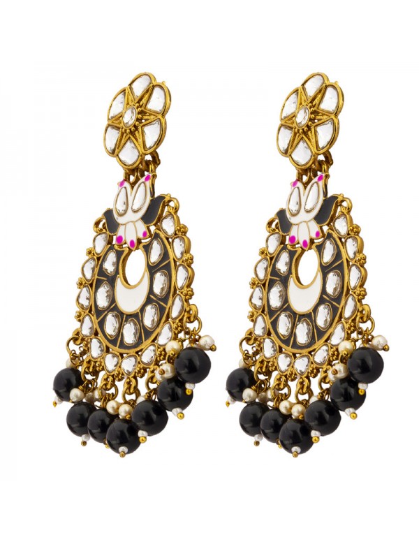 Jewels Galaxy Tantalizing Kundan & Beads Gold Plated Chandbali Earrings For Women/Girls 45153