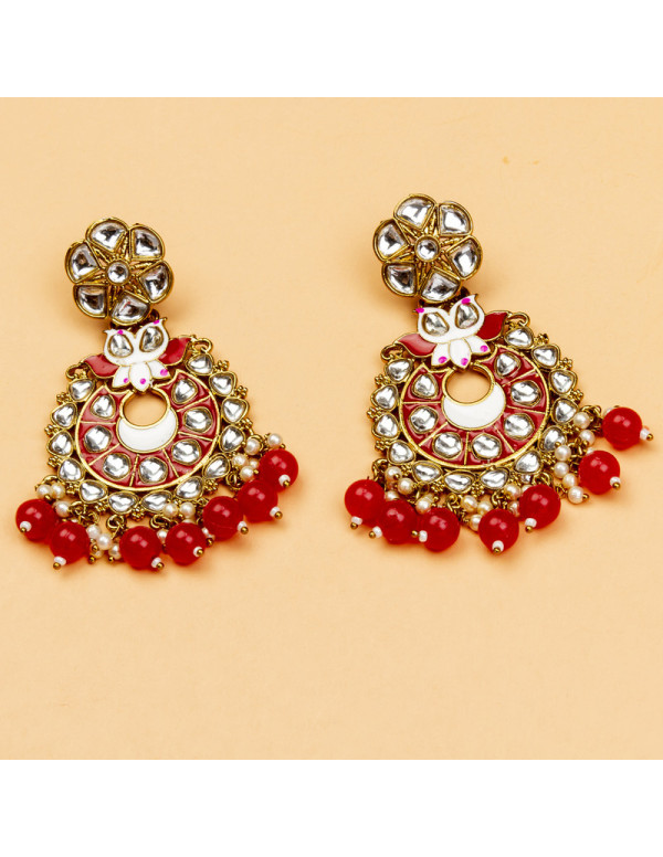 Jewels Galaxy Exclusive Kundan & Beads Gold Plated Chandbali Earrings For Women/Girls 45154