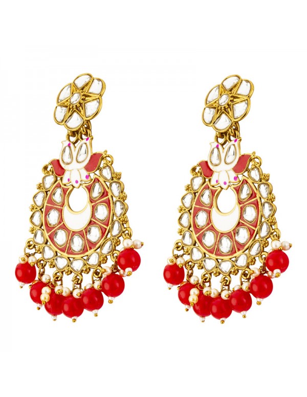Jewels Galaxy Exclusive Kundan & Beads Gold Plated Chandbali Earrings For Women/Girls 45154